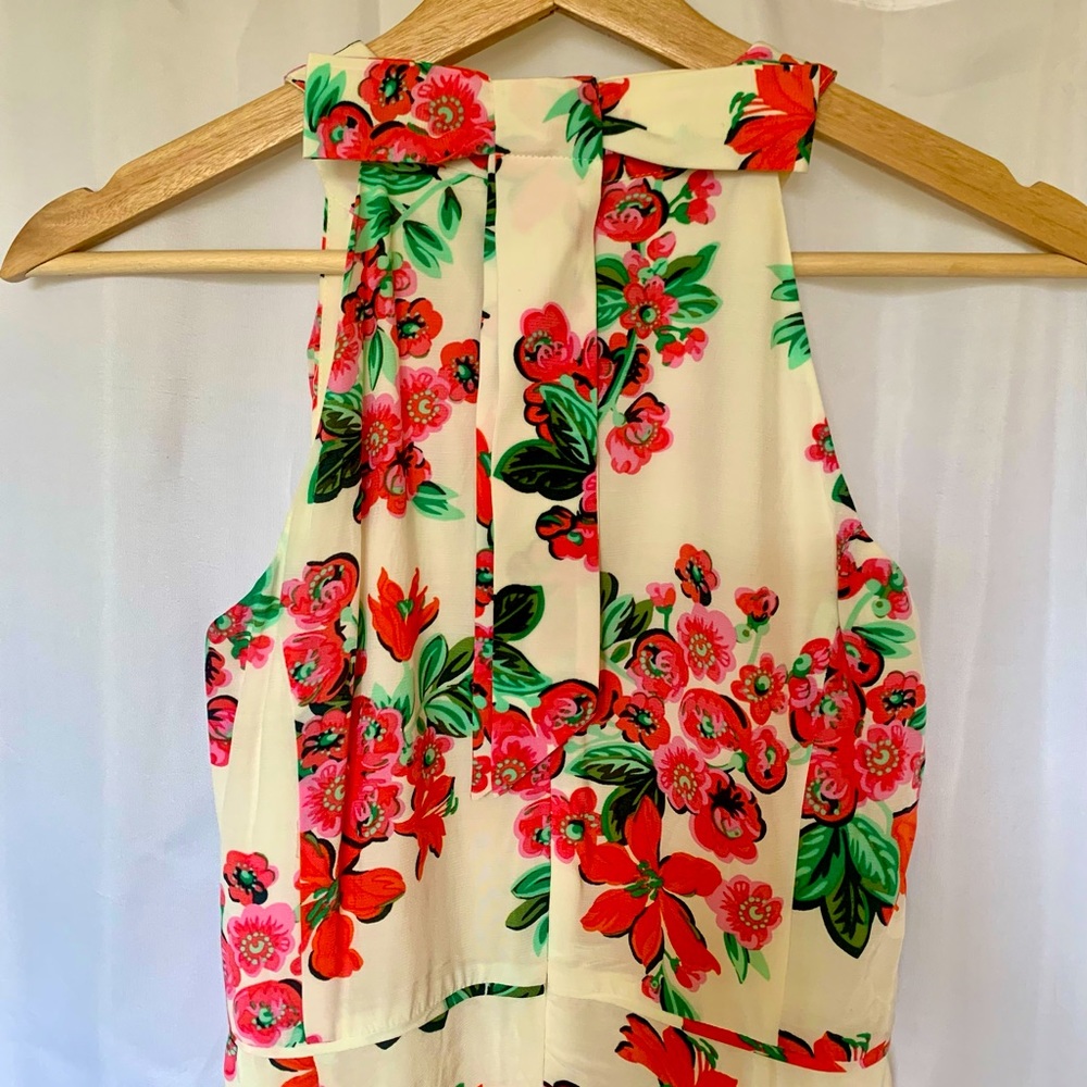 Ann Taylor Orange Floral Cream Halter Bow Back Chiffon Fit Flare Dress 0P Petite